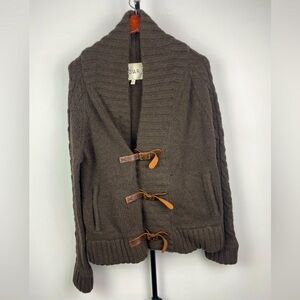 Revolve Tovar Brown Wool Blend Leather Strap Closure Cable Knit Sweater